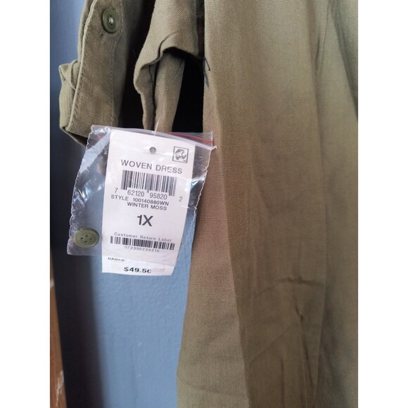 Karen Scott Women’s Shirt Mini Dress Plus Size 1X 100% Cotton Winter Moss Green - Picture 4 of 6